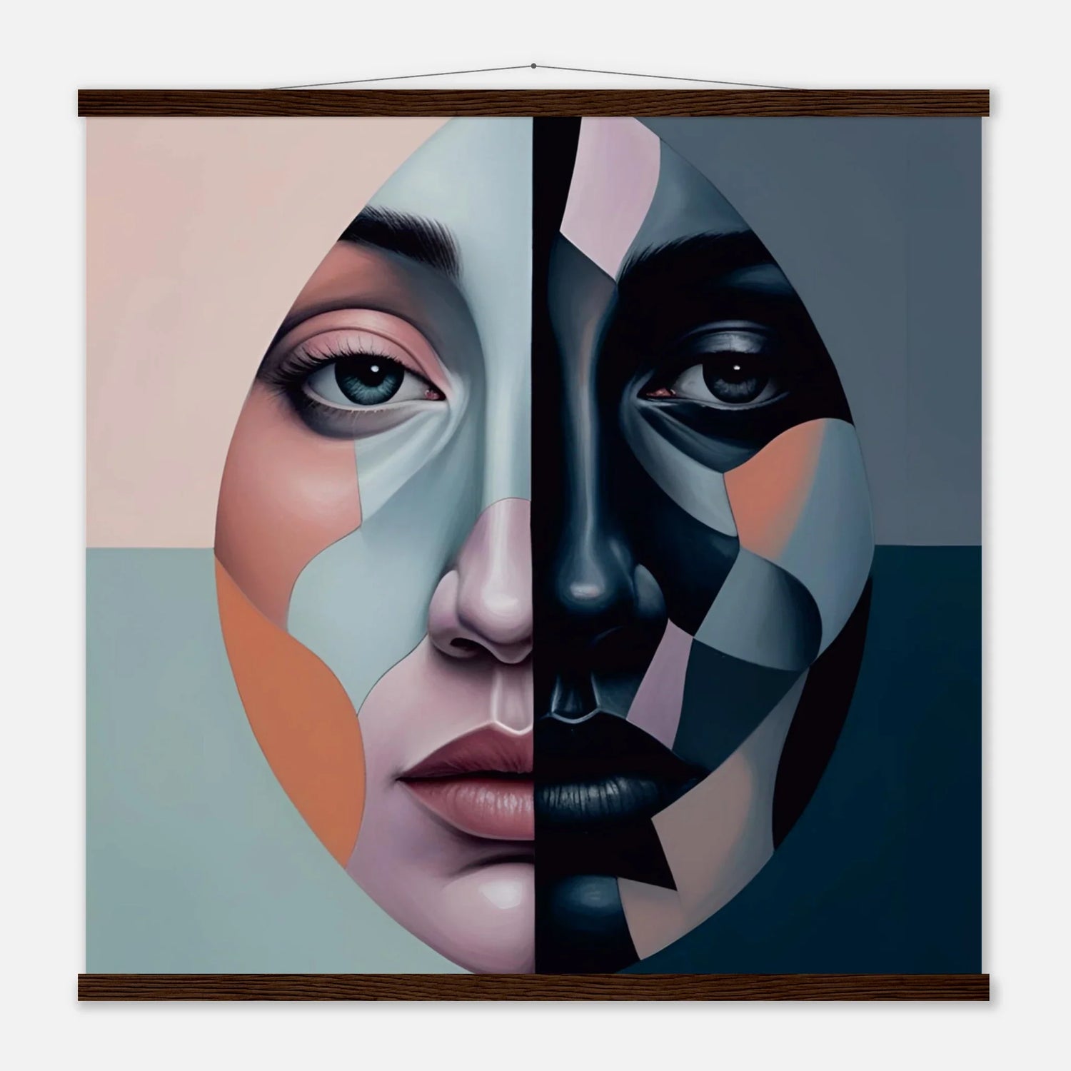 A mix of poster sizes in magnetic wood hangers with customization enabled options